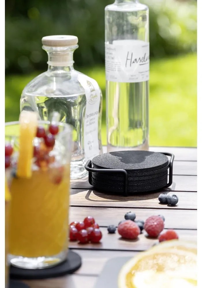 Suporturi de pahare negre în set de 8 cu suport - Wenko