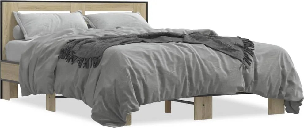 vidaXL Cadru de pat, stejar sonoma, 140x190cm, lemn prelucrat și metal
