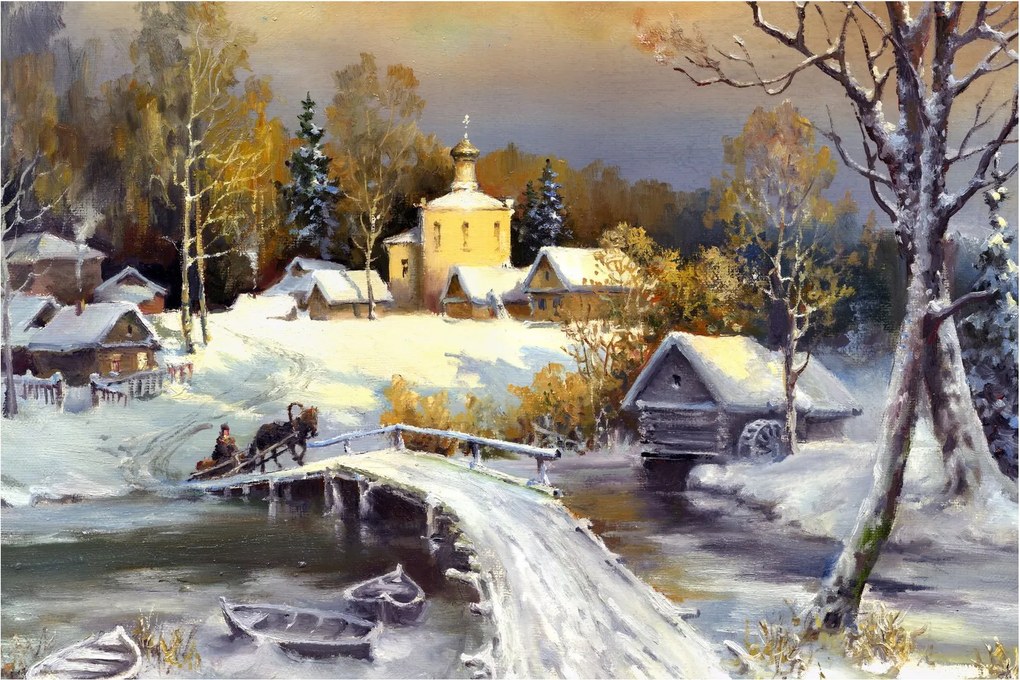 Tablou - Orășel iarna (90x60 cm)