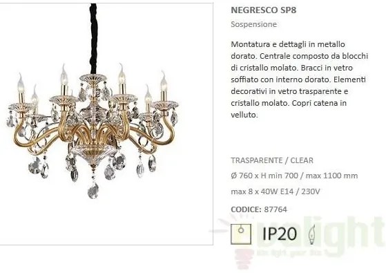 Candelabru 8 brate, cristal Venezian Negresco SP8 087764