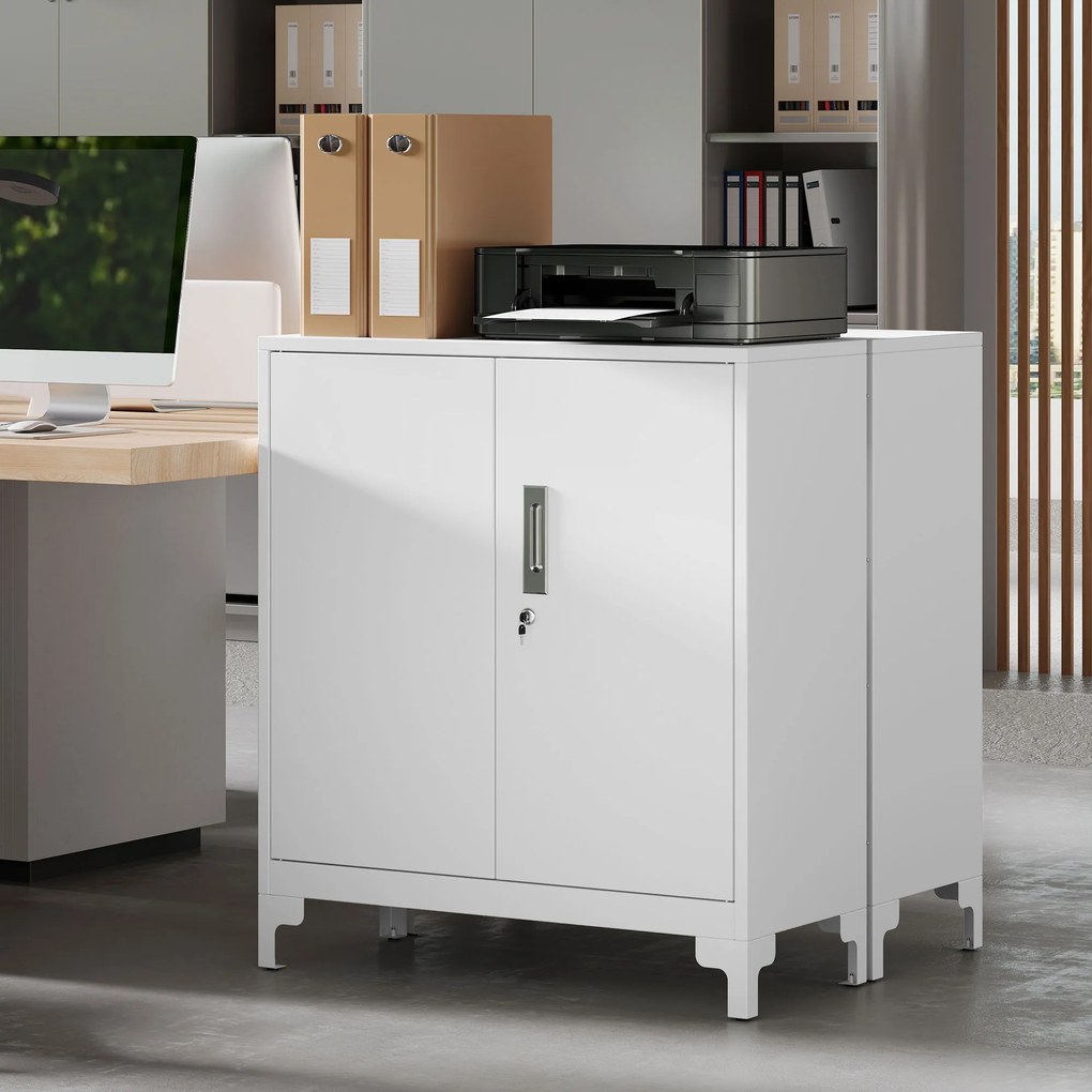 HOMCOM Mobilier de birou cu 3 rafturi, 2 uși și chei, 80x35x91 cm, Alb | Aosom Romania