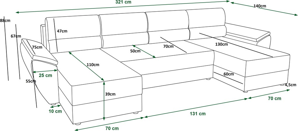 OFERTA Canapea extensibila in forma de U TAVERO 321x140 cm, mustar calitatea II