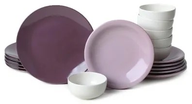 Set de veselă din ceramică, 18 piese, violet/alb