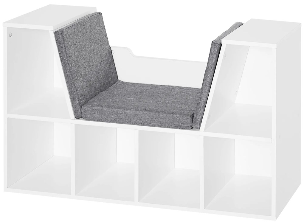 HOMCOM Bibliotecă Bancă 2 în 1 Design Contemporan 6 compartimente 3 Perne incluse 102L x 30l x 61H cm Alb Gri chinuit | Aosom Romania