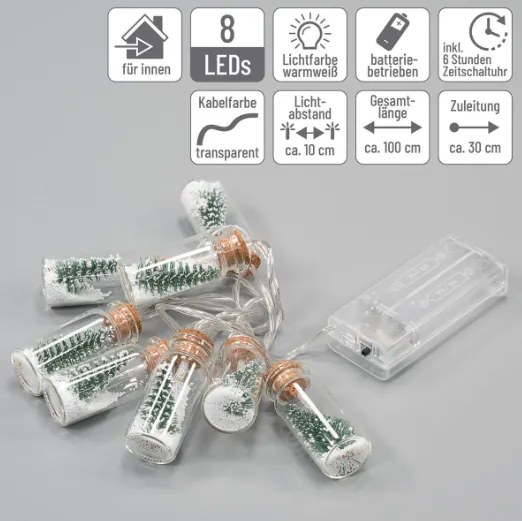 Set decorațiuni de Crăciun 8 LED-uri, pahare cu pomi 2 lanțu