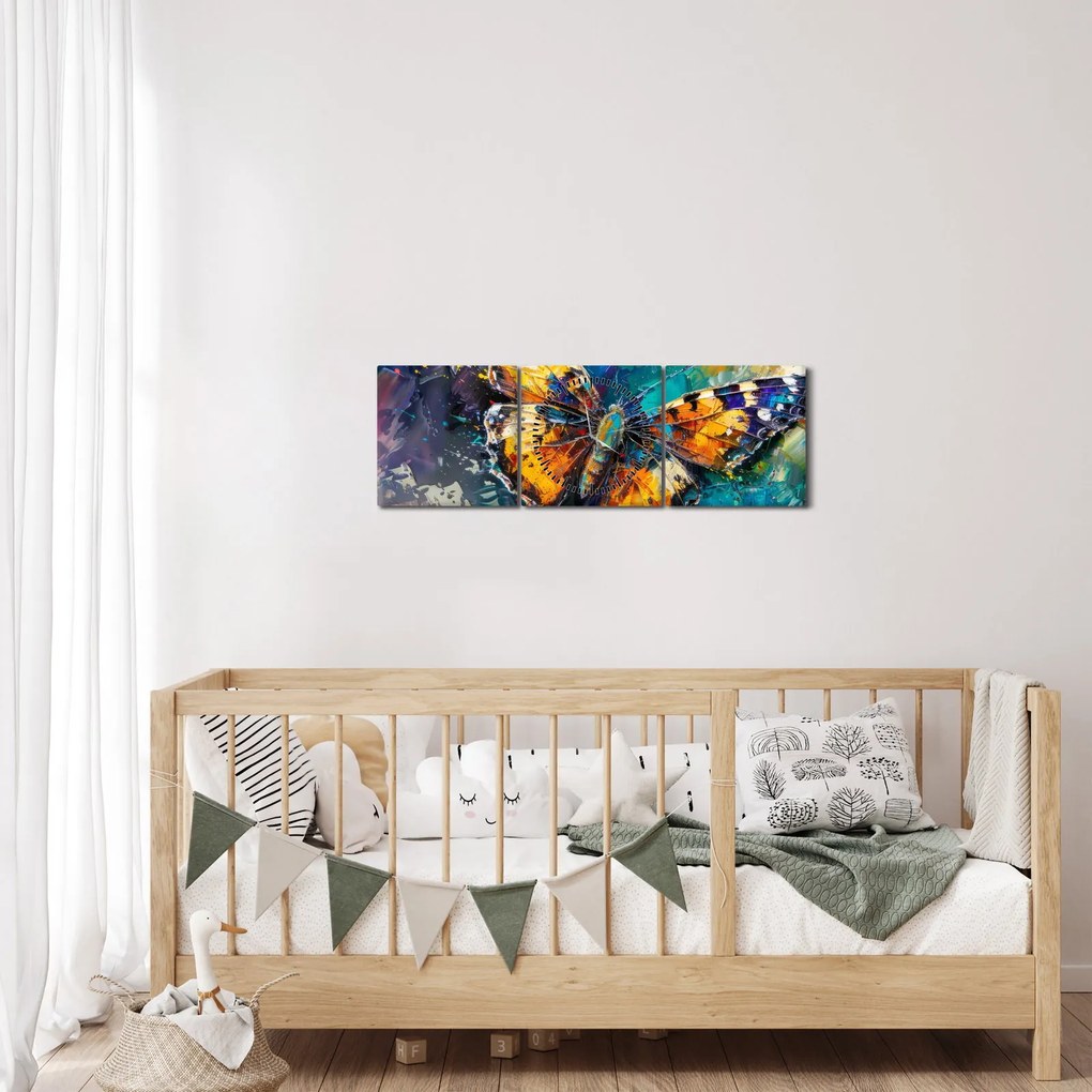 Tablou - Fluture, pictură în ulei (cu ceas) (90x30 cm)