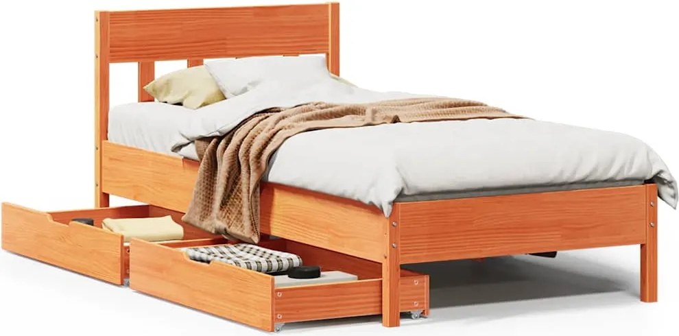 vidaXL Cadru pat fără saltea, maro ceruit, 100x200 cm, lemn masiv pin