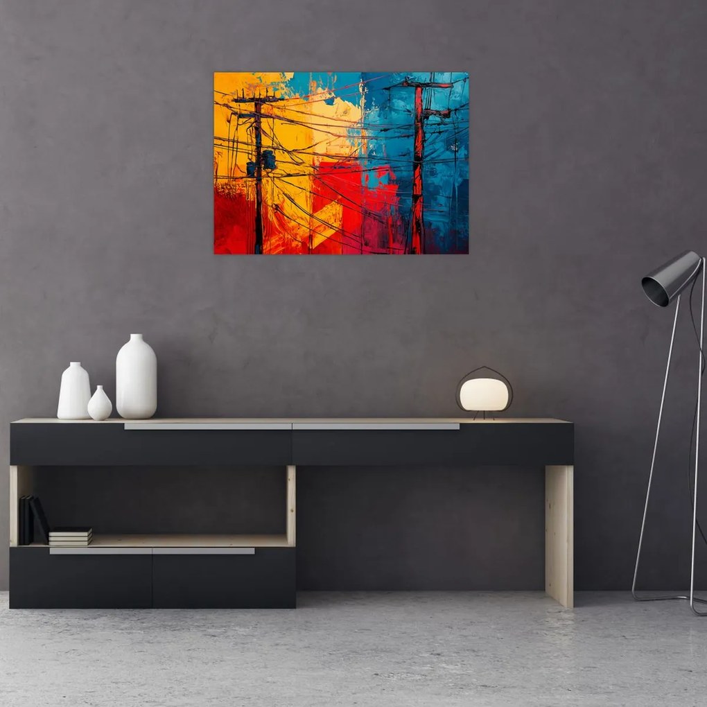 Tablou pe sticlă - Linii electrice abstracte (70x50 cm)