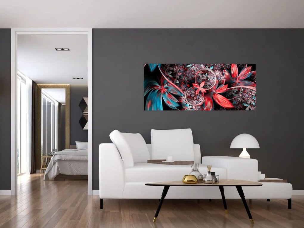 Tablou abstract cu flori exotice (120x50 cm)