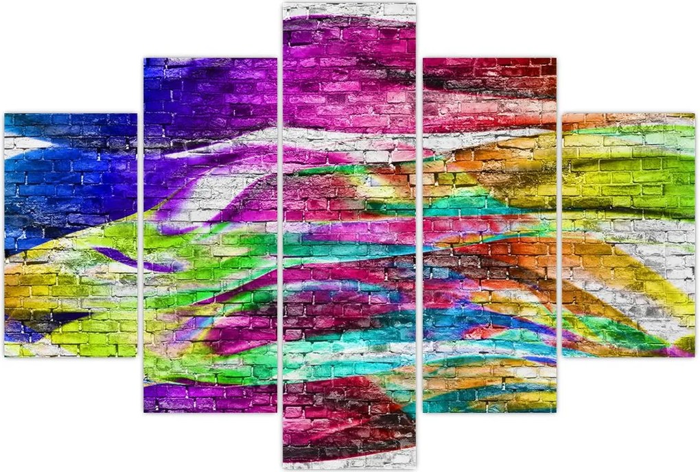 Tablou - Zid de cărămidă cu flăcări colorate (150x105 cm)