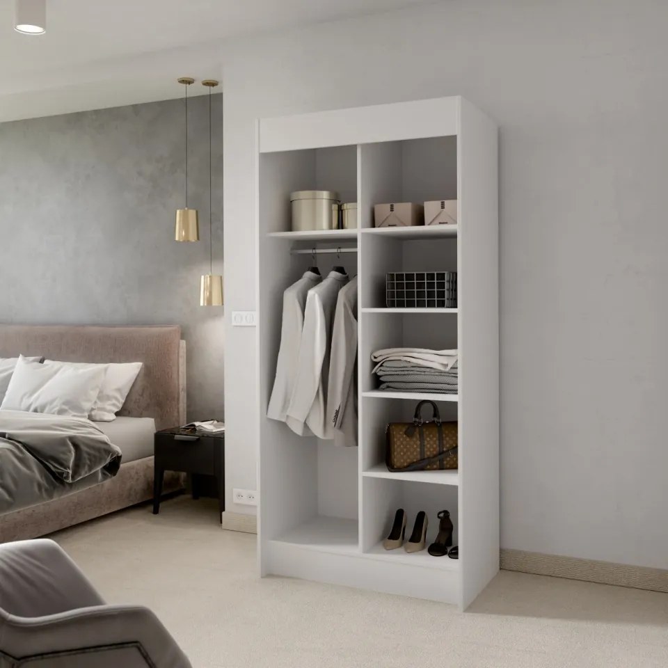 Dulap cu usi glisante 100x216 cm, Karien, ADRK Furniture (Culoare: Alb)