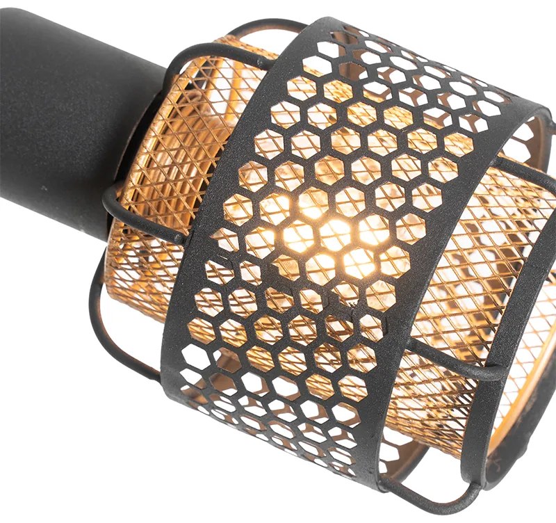 Lampa de podea de design neagră cu auriu cu 3 lumini - Noud