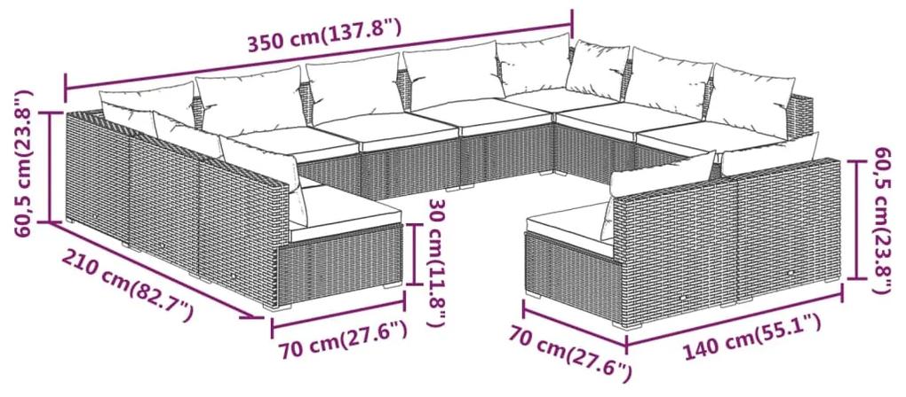 Set mobilier de gradina cu perne, 11 piese, negru, poliratan Negru, 2x colt + 9x mijloc, 1