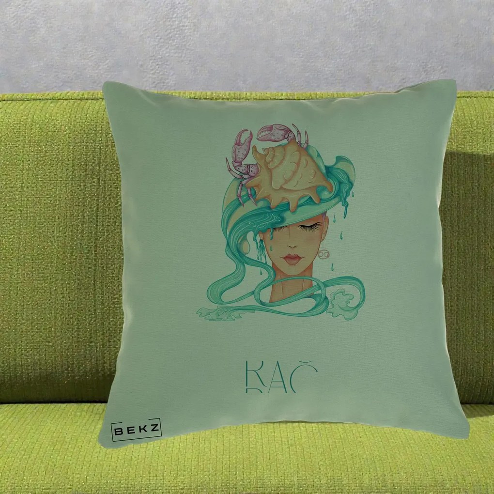 Perna Personalizata Zodie Rac, 40x40 cm, Verde, Husa Detasabila, Perna Inclusa, BEKZ®