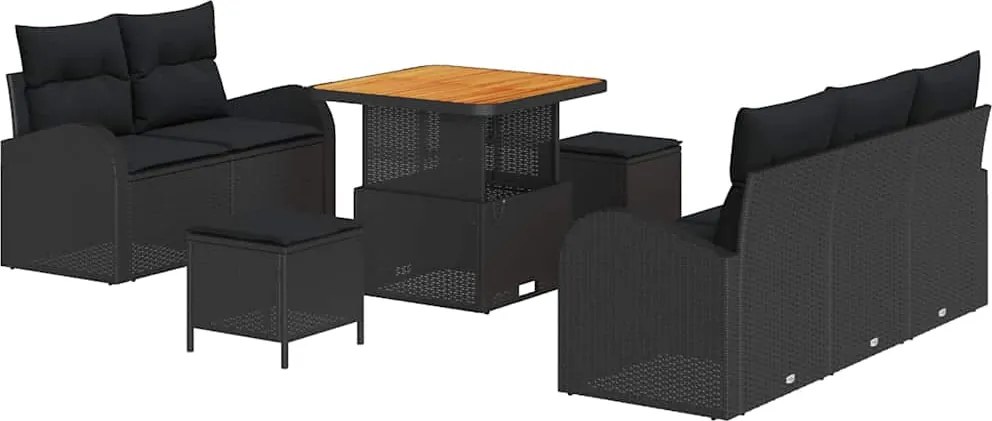 vidaXL Set de canapele pentru grădină cu pernă 8 pcs Negru poliratan