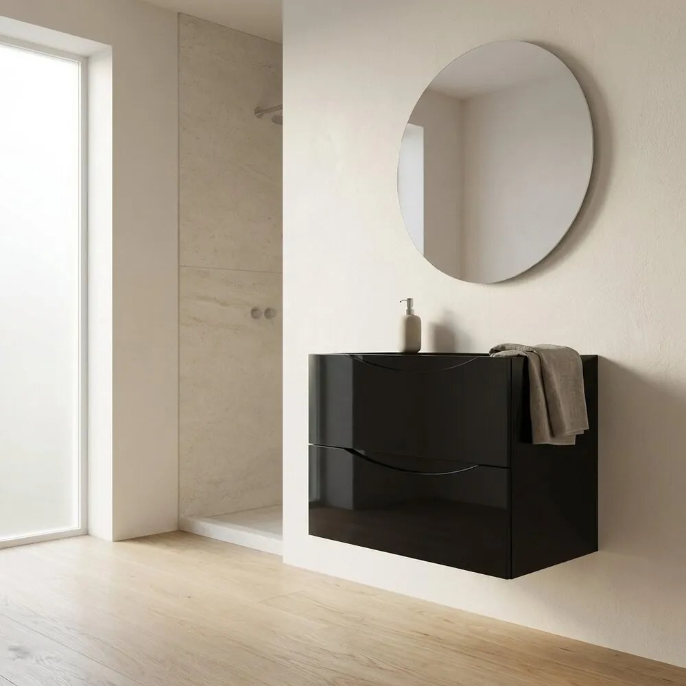 Dulap baza suspendat Rune Asger 2 sertare 80 cm negru lucios