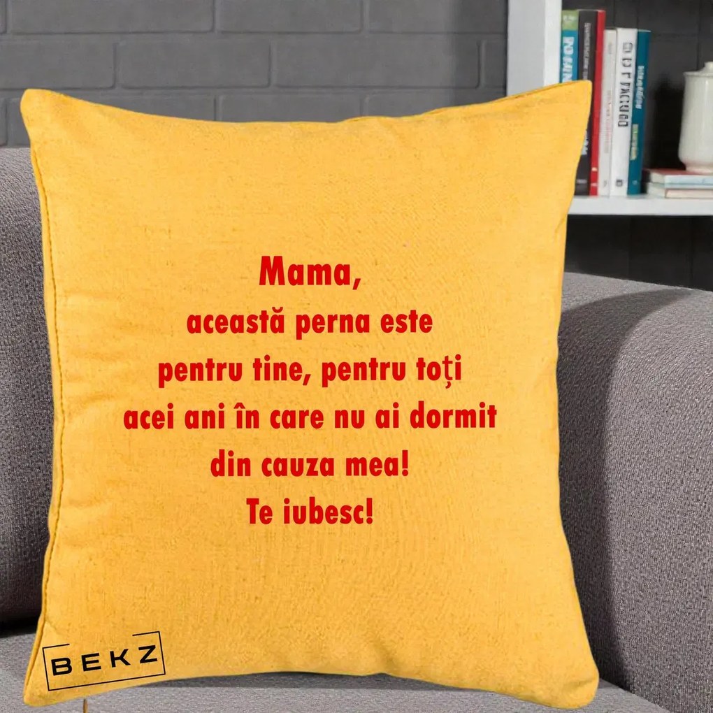 Cadou pentru Mama - Perna Personalizata Perna pentru Mama, 40x40 cm, Galben, Husa Detasabila, Perna Inclusa, BEKZ®