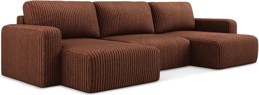 Colțar teracotă extensibil/cu spațiu de depozitare cu tapițerie din catifea reiată (în formă de "U") Kona – Makamii