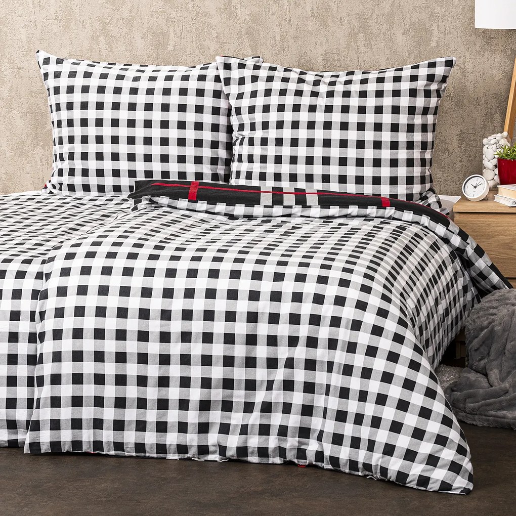 Lenjerie de pat bumbac flanel 4Home Cub negru, 220 x 200 cm, 2 buc. 70 x 90 cm