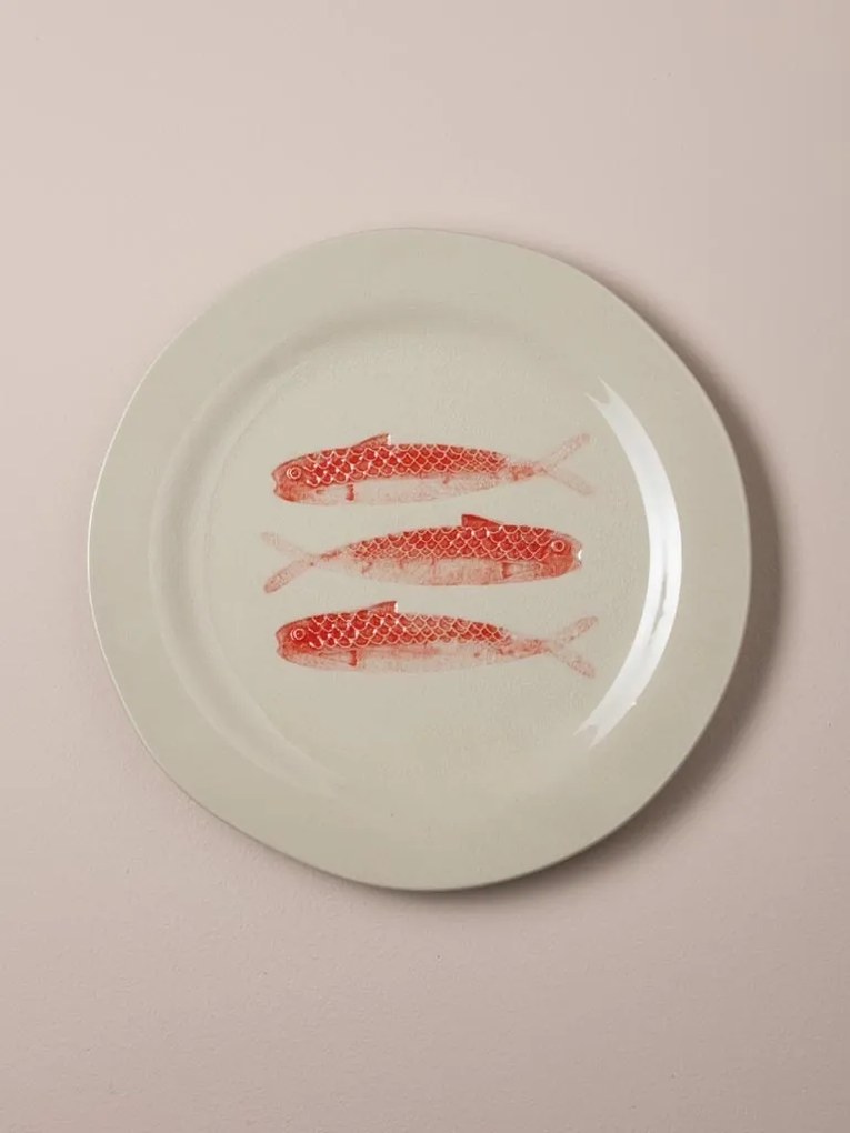 Farfurie din ceramică cu sardine roșii, Ø22 cm