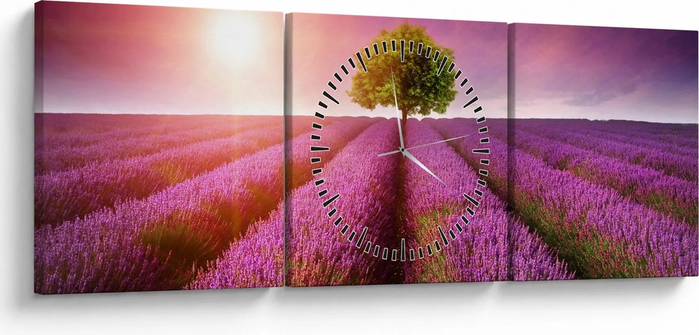 Tablou câmp cu lavandă (cu ceas) (90x30 cm)