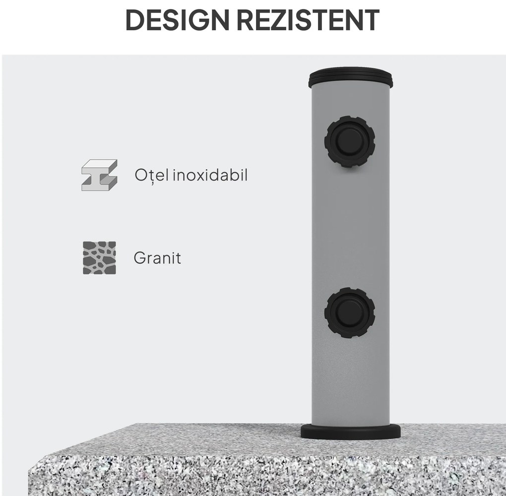 Outsunny Bază Umbrelă 28kg din Granit, Suport cu Maner Extensibil și Roți, 41x41x37.5cm, Gri | Aosom Romania