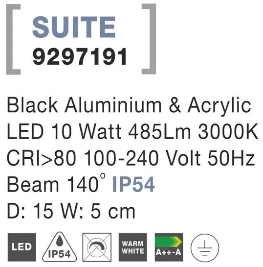 Aplica LED ambientala de exterior IP54 SUITE neagra NVL-9297191