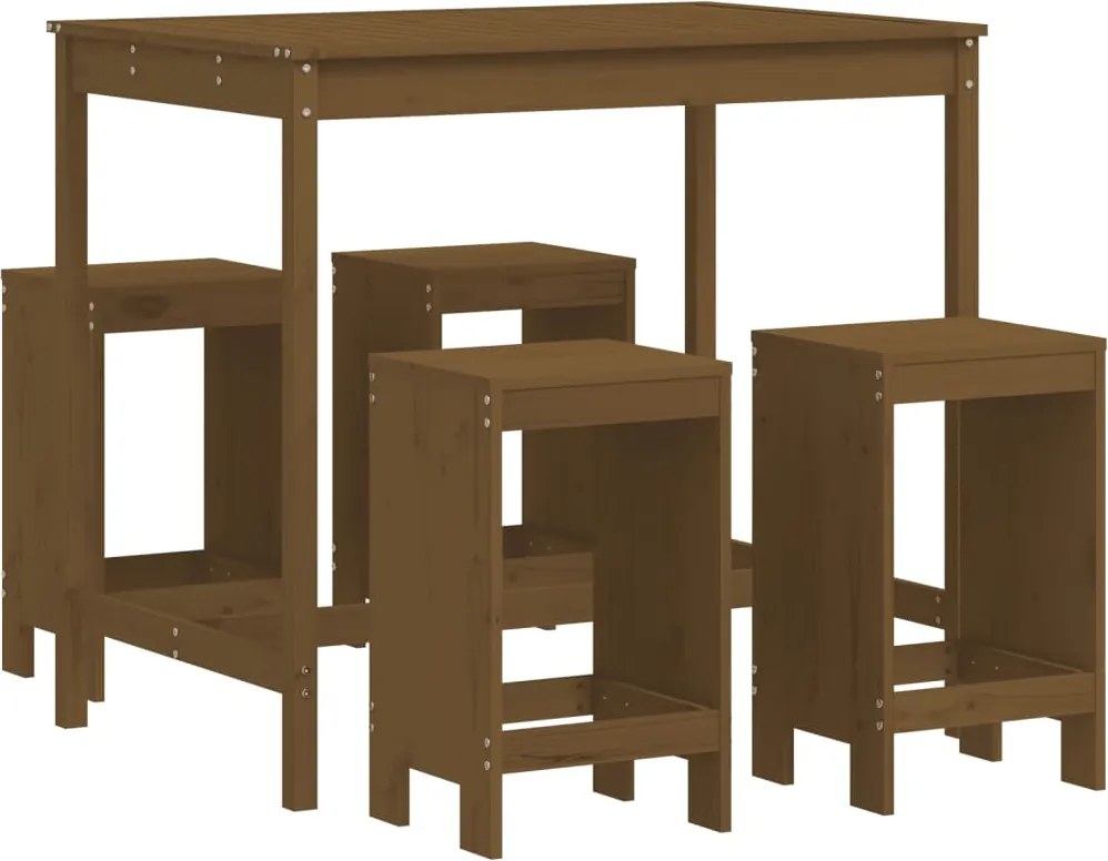 vidaXL Set mobilier bar de grădină, 5 piese, maro miere lemn masiv pin