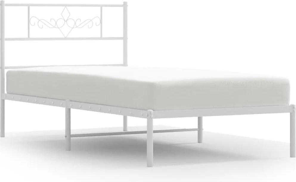 vidaXL Cadru de pat din metal cu tăblie, alb, 107x203 cm