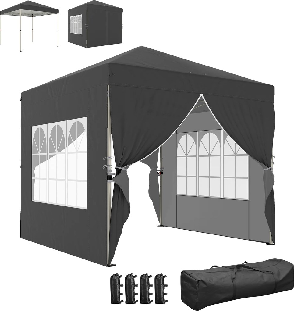 Outsunny Tonelă de grădină 2,5 x 2,5 m pop up tonelă pliabilă reglabilă pe înălțime protecție UV50+ montare ușoară gri închis | Aosom Romania