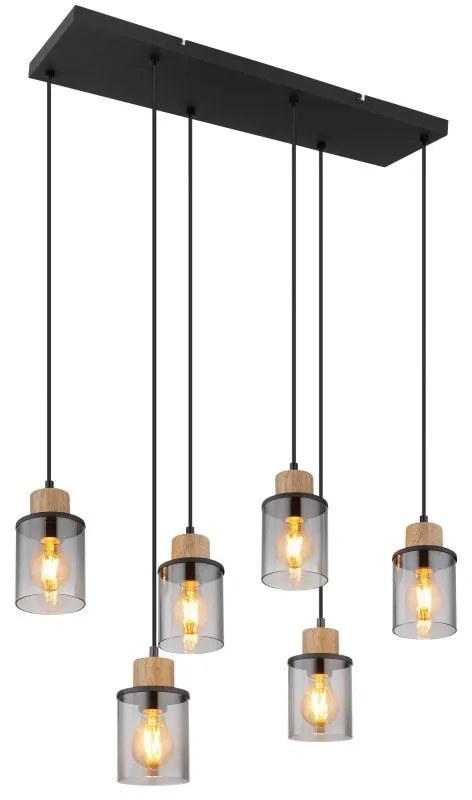 Lustra suspendata 6L design modern REID negru, fumuriu, maro inchis