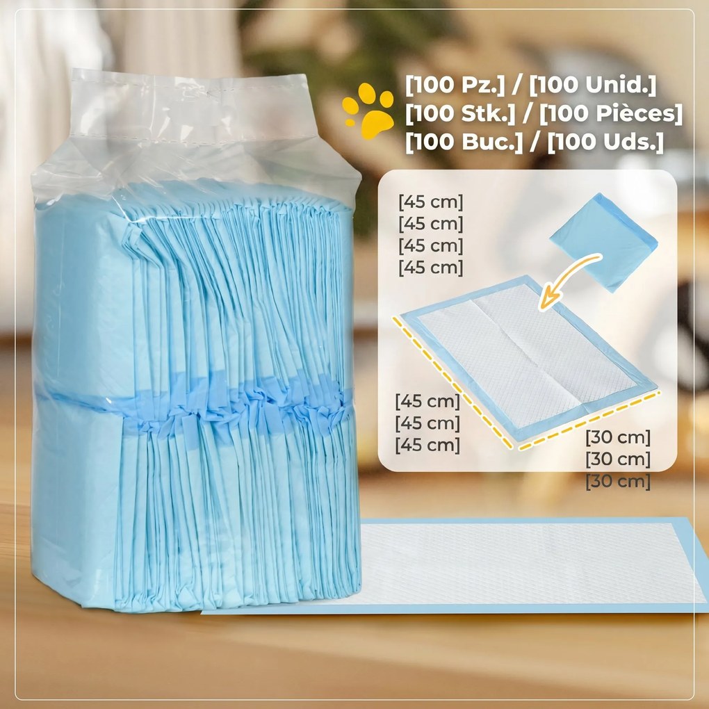 PawHut Set 100 Covoare Absorbante pentru Câini cu 6 Straturi, Covoare Igienice pentru Câini, 45x30 cm, Albastru | Aosom Romania
