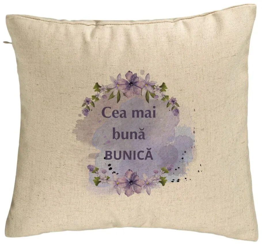 Perna Decorativa pentru Bunica 1, 40x40 cm, Bej, Husa Detasabila, Burduf