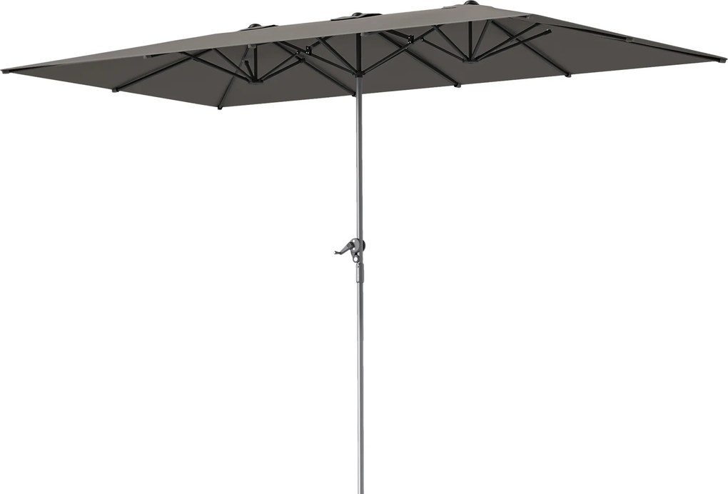 Outsunny Umbrelă Dublă de Grădină cu Manivelă și 12 Spițe din Aluminiu și Poliester, 4.5x2.6 m, Gri Închis | Aosom Romania
