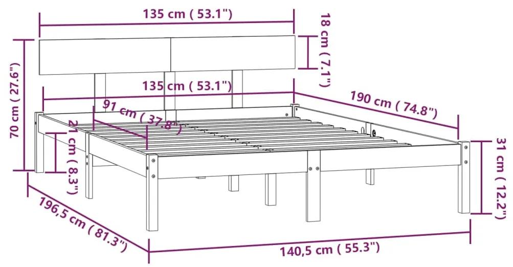 Cadru de pat UK dublu, gri, 135x190 cm, lemn masiv de pin Gri, 135 x 190 cm