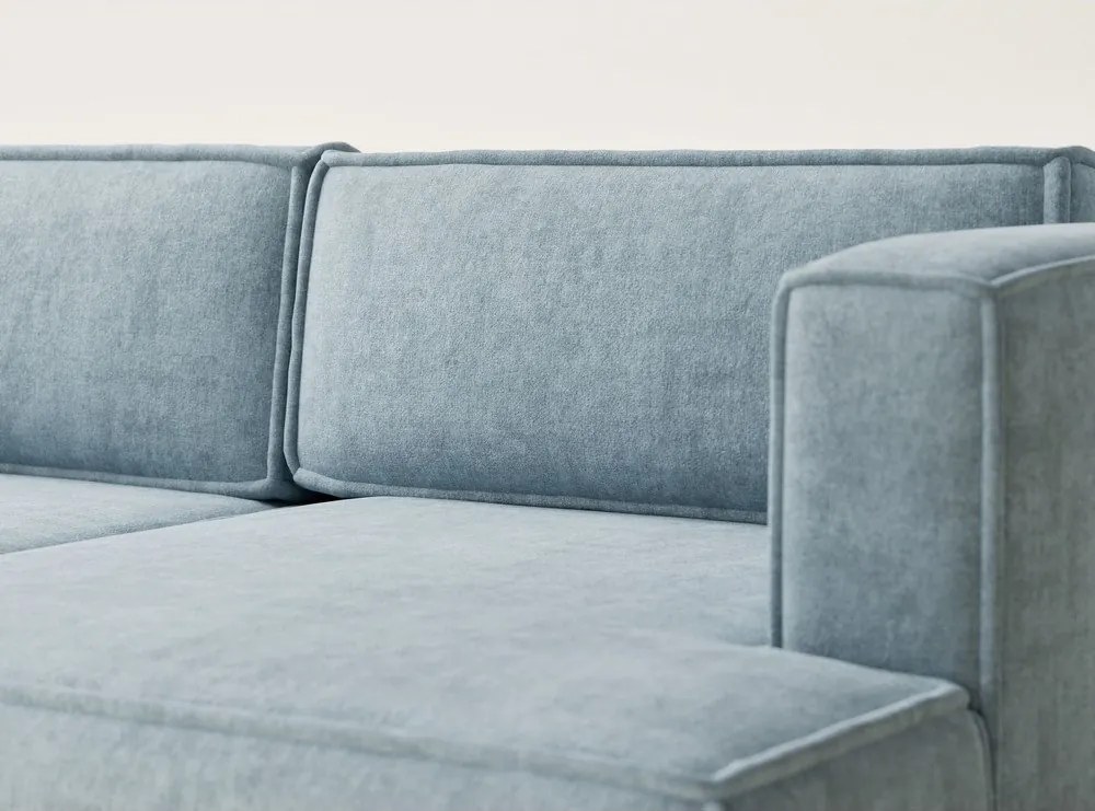 Colțar albastru deschis extensibil/cu spațiu de depozitare cu tapițerie din chenille (cu colț pe partea dreaptă/cu șezlong) Velto – Maison de Rêve