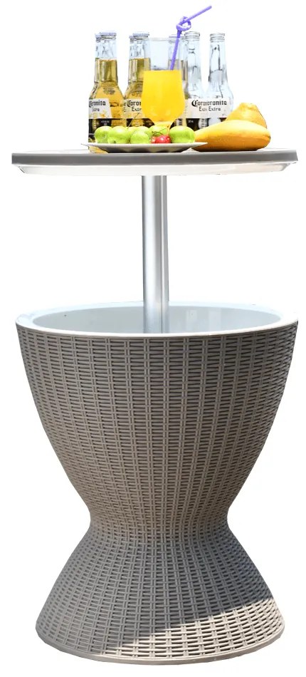 Masa de gradina, cu loc de racire bauturi, plastic gri, 82x48,5 cm