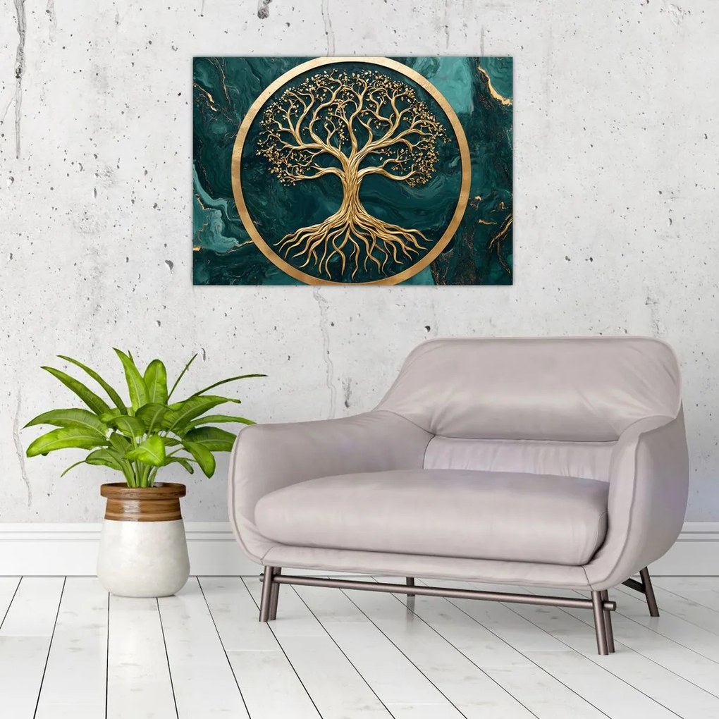 Tablou – Arborele vieții auriu în marmură (70x50 cm)