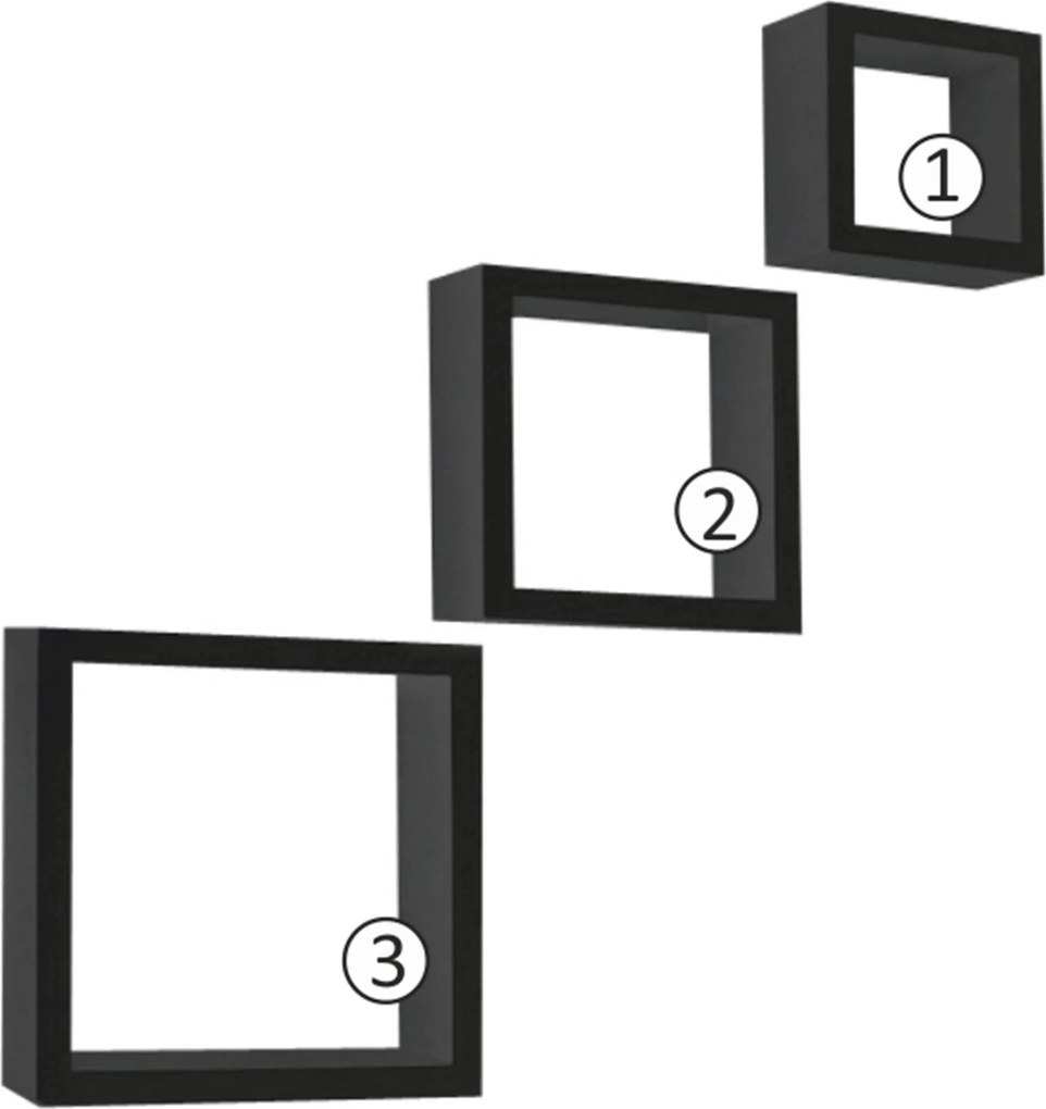 Set 3 rafturi KVADRO NEW, negru