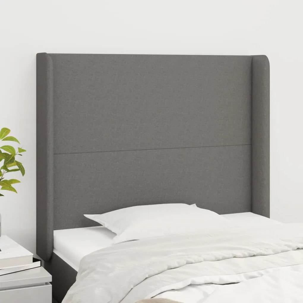 vidaXL Tăblie de pat cu aripioare gri închis 83x16x118/128 cm textil