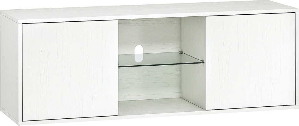 HOMCOM Mobilier Porta TV până la 55", Mobilier TV Suspendat sau pe Podea de 120 cm cu Uși Soft Close, Orificiu pentru Cabluri și Raft din Sticlă, pentru Sufragerie și Salon, Alb Efect Lemn | Aosom Romania