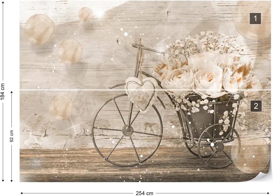 Fototapet GLIX - Vintage Chic Bicycle Flowers + adeziv GRATUIT Tapet nețesute - 254x184 cm