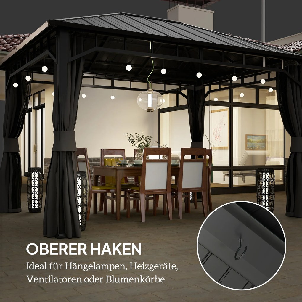 Outsunny Pavilion de grădină, pavilion metalic, impermeabil, rezistent la UV, pavilion pentru terasă cu pereți din plasă și perdele, gri închis | Aosom Romania