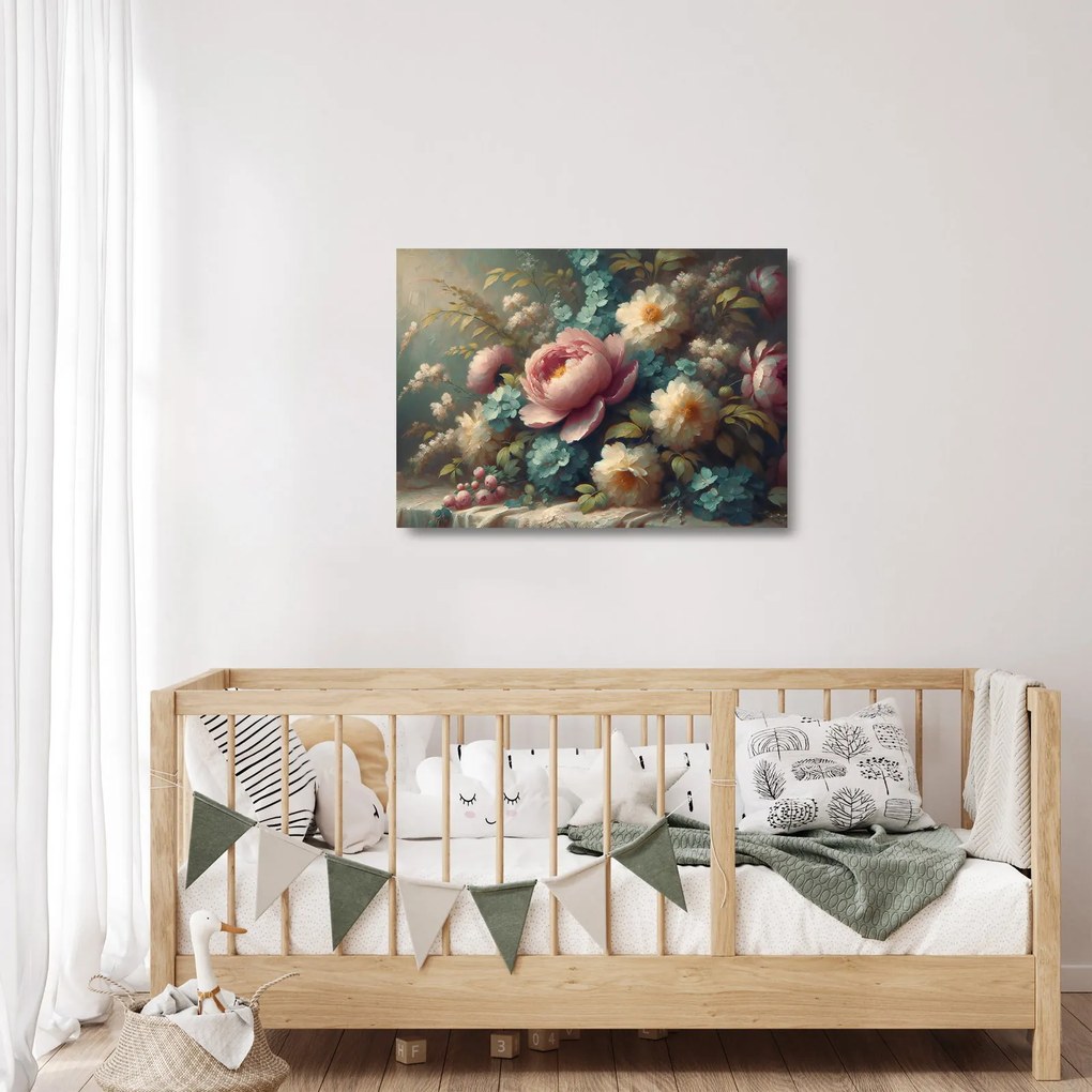 Tablou pe sticlă - Natură moartă cu flori - pictură (70x50 cm)