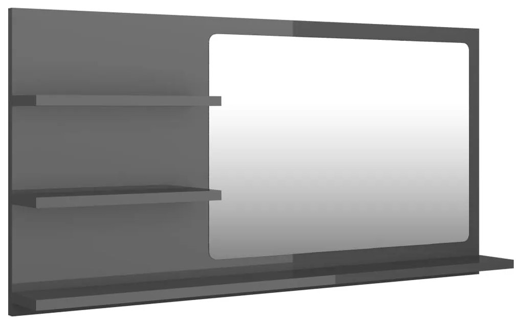 805023 vidaXL Oglindă de baie, gri extralucios, 90 x 10,5 x 45 cm, PAL