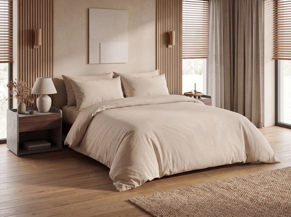 Lenjerie de pat din crep DENYX BLEND maro deschis, fermoar Dimensiune lenjerie de pat: 70 x 90 cm | 140 x 220 cm