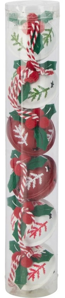 Set de 6 clopoței de Crăciun Trees, diametru 4 cm,roșu-verde-alb, metal, diam. 4 cm