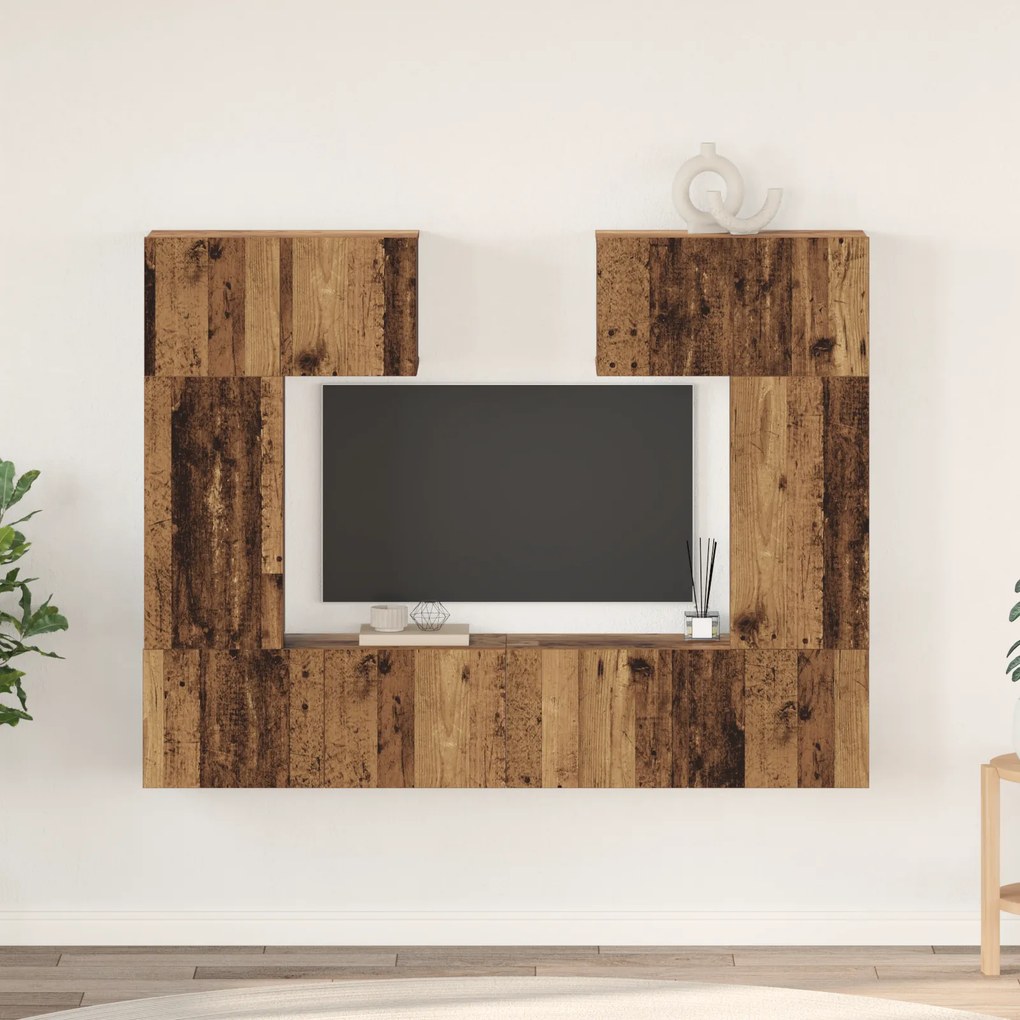 vidaXL Set comodă TV cu raft cu depozitare cu ușă 6 pcs Lemn vechi 80 x 30 x 30 cm
