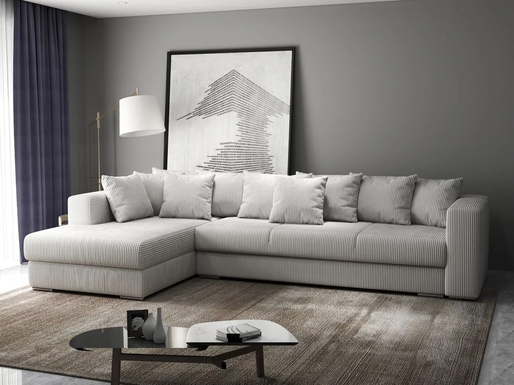 Colțar extensibil dumonde cu ladă de depozitare si sezut confortabil din spuma high-density, Gloria Zoom Cream 320x183 cm