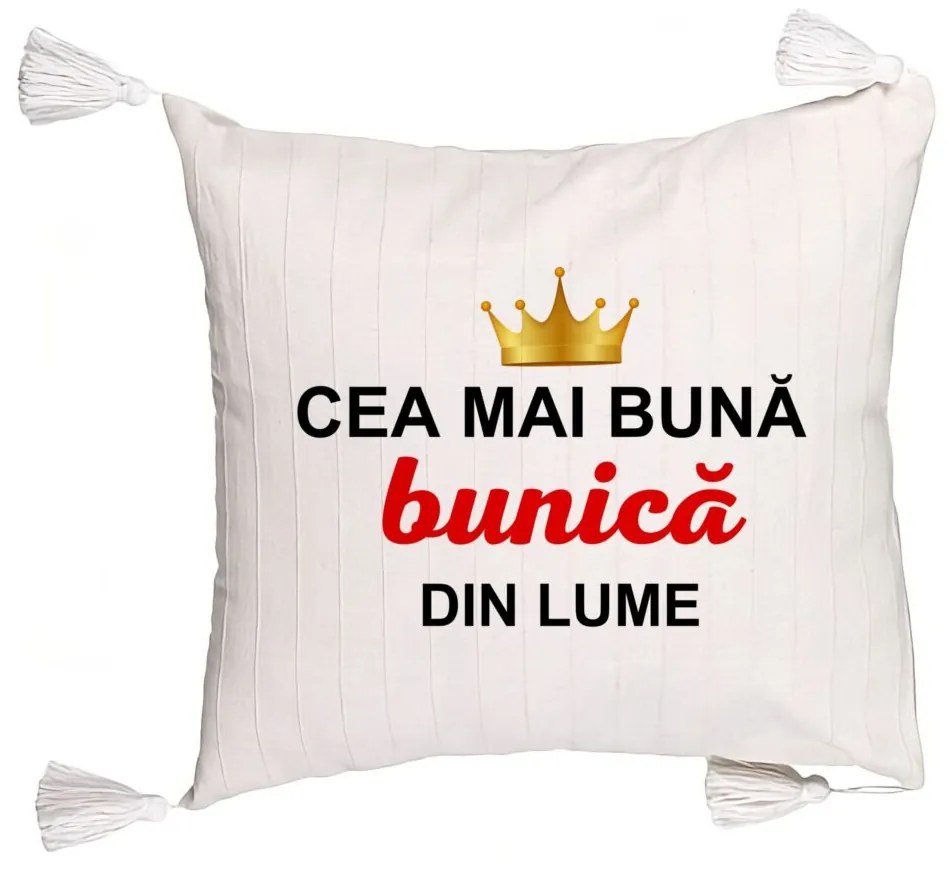 Perna Decorativa cu Franjuri pentru Bunica 10, 45x45 cm, Cu fermoar